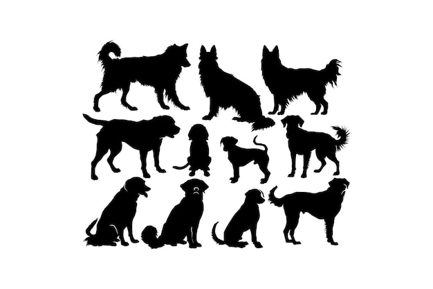 Assortment of Dog Silhouettes in Multiple Poses Vector illustration design