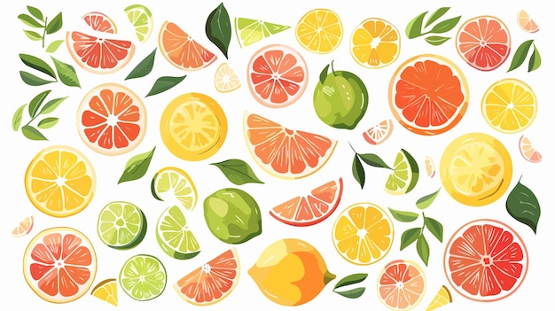 Vector assortment of fresh citrus fruits grapefruits limes oranges and lemons