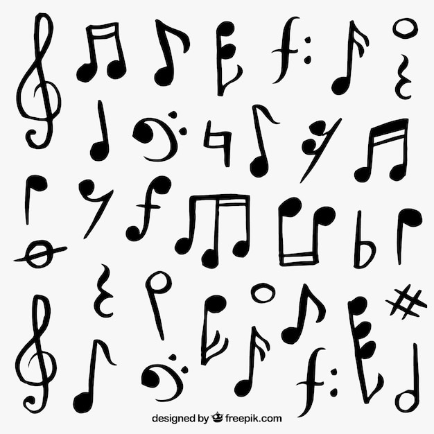 Assortment of hand-drawn musical notes