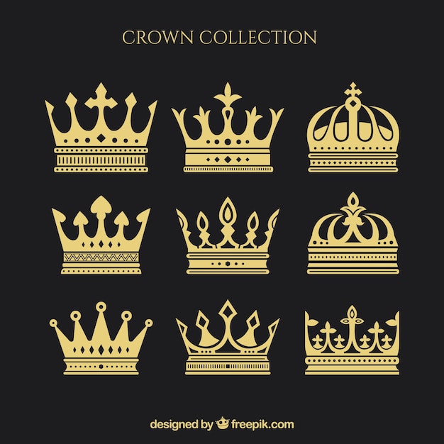 Assortment of nine crowns in flat design