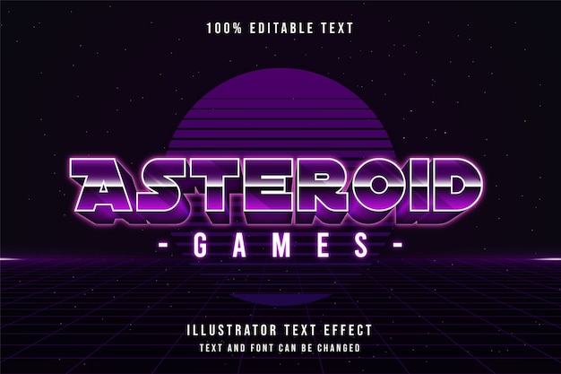 Asteroid games, editable text effect purple gradation 80s neon shadow text style