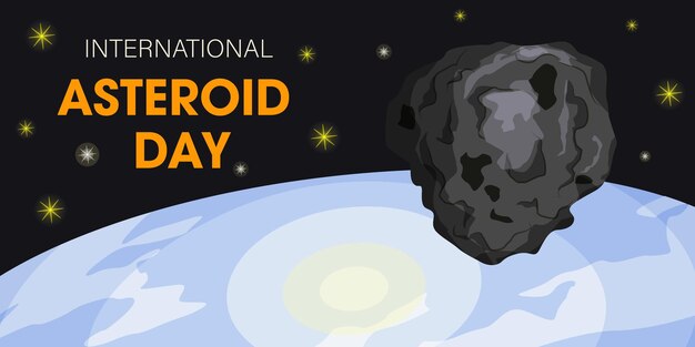 Vector asteroid streaking through space to earth space and stars in the background international asteroid day asteroid vector illustration planetoid is flying in the cosmic space