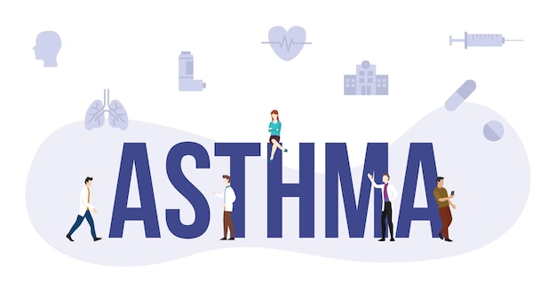 Asthma disease health concept with big word or text and people with modern flat style