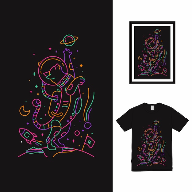 Astro Cat Monoline T shirt Design