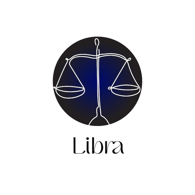 Astrological zodiac sign Libra in line art style on dark blue Zodiak astrology symbol