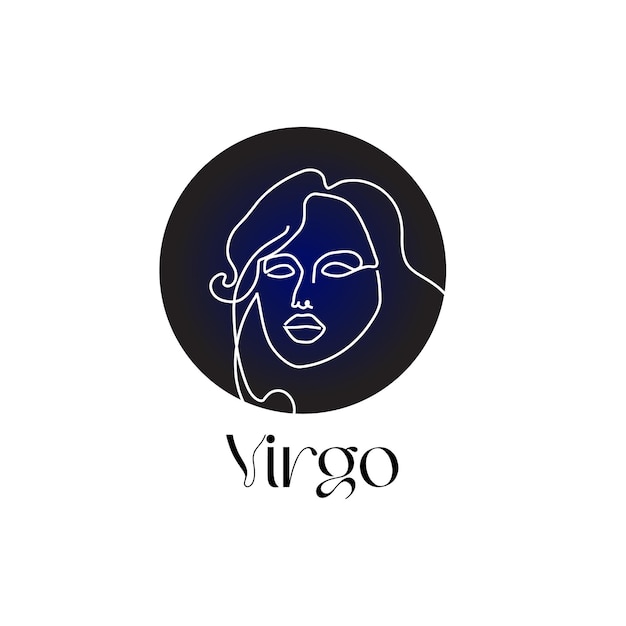 Astrological zodiac sign Virgo in line art style on dark blue Zodiak astrology symbol