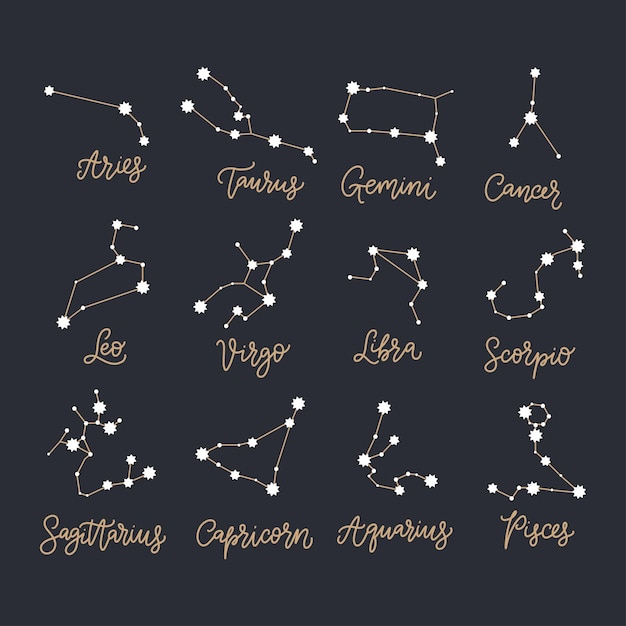 Astrology astronomy background, star constellations set