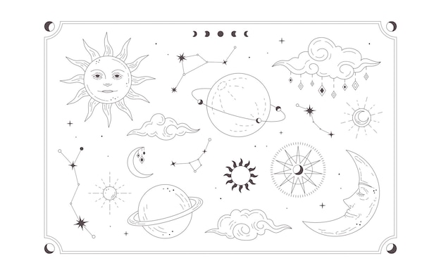 Astrology Element Illustrations with Sun Moon Star