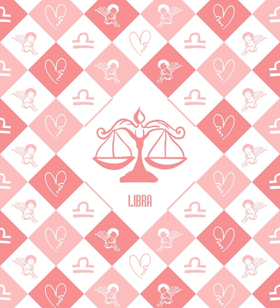 Vector astrology sign libra, geometric pattern with cupid and heart