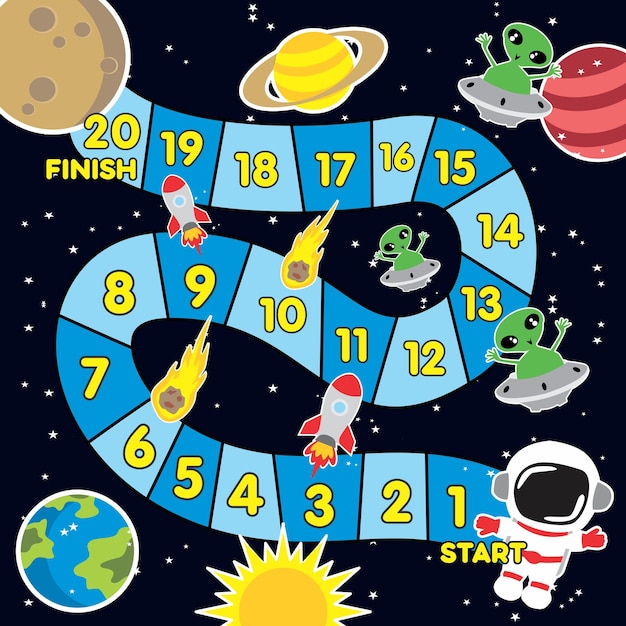 astronaut and alien planet space board game vector