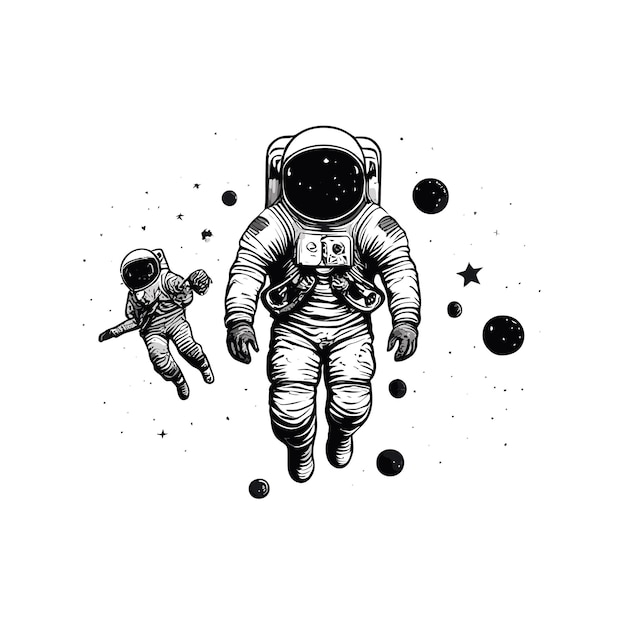 an astronaut in an astronaut suit with a gun pointing to another man