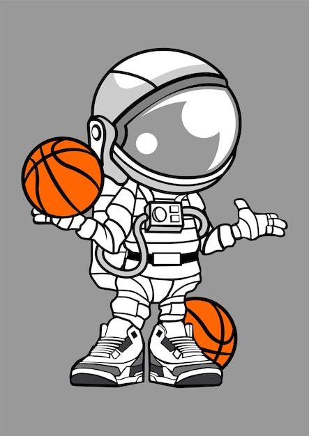 Astronaut Basketball Player Vector Illustration