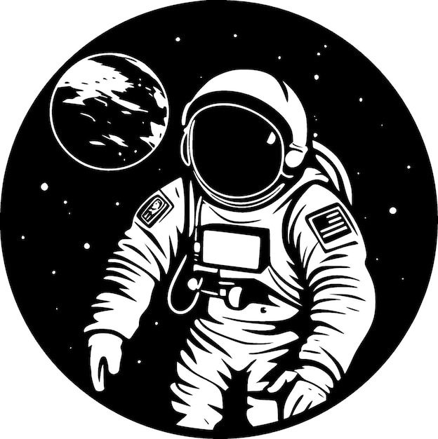 Astronaut Black and White Isolated Icon Vector illustration