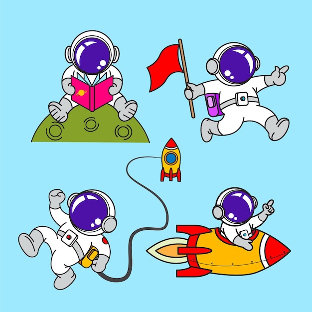 Astronaut cartoon set animation flat design super hero VectorxA