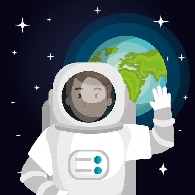 astronaut cartoon space isolated