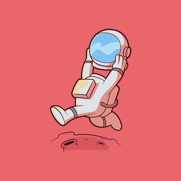 Astronaut character running holding a helmet vector illustration. Space, mascot design concept.