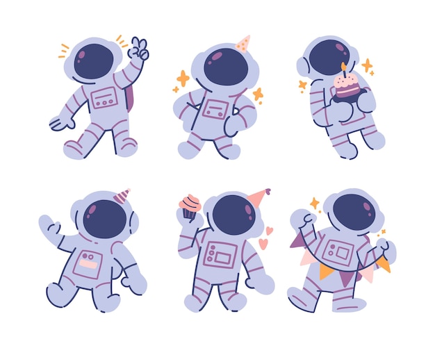 Astronaut character set Vector illustration in a flat style