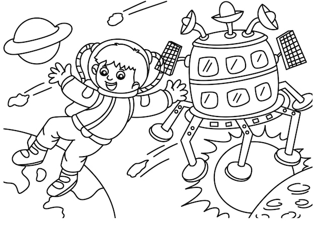 astronaut coloring page for kids vector