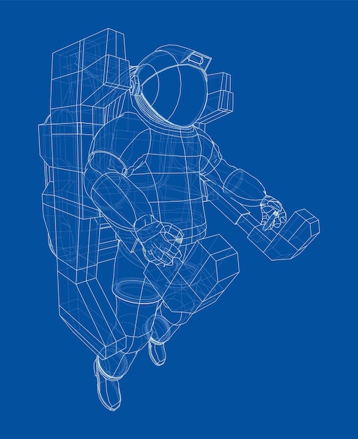 Astronaut concept. Vector rendering of 3d. Wire-frame style. The layers of visible and invisible lines are separated