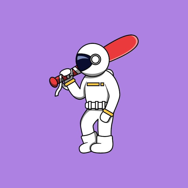 astronaut cool pose with red baseball bat cartoon vector illustration