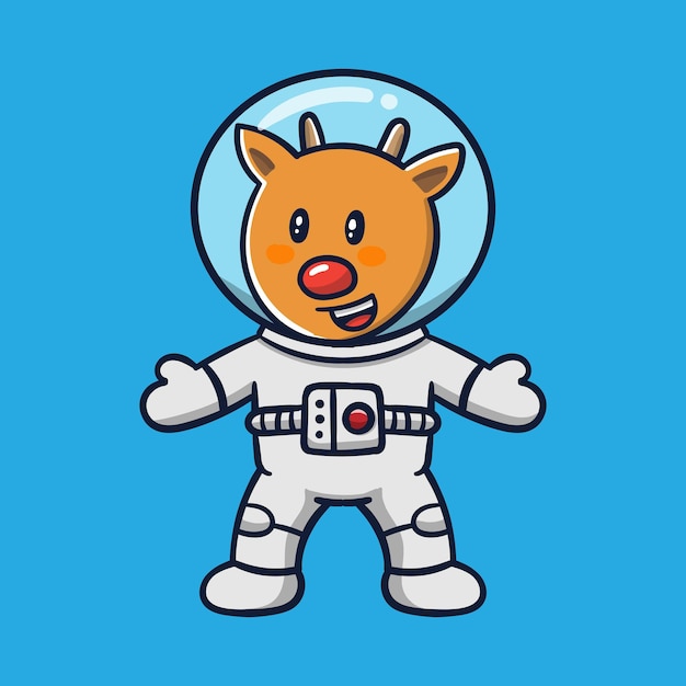 astronaut deer cartoon vector icon illustration