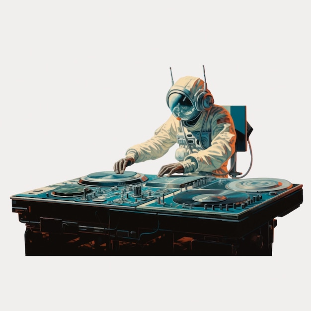 Vector astronaut dj mixing music