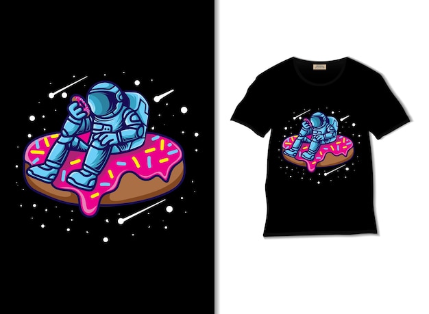 astronaut donut lover illustration with tshirt design