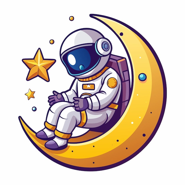 Vector astronaut enjoys a quiet moment on a crescent moon