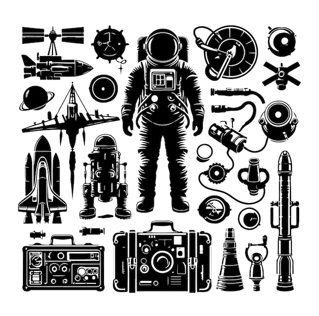 Vector astronaut equipment set collection silhouette vector