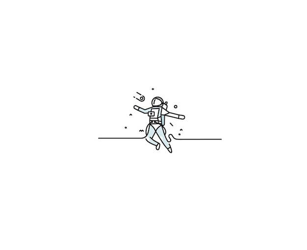 Astronaut falling down in a space - Flat Line Art Design Illustration.