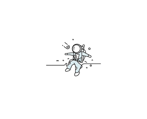 Astronaut falling down in a space - Flat Line Art Design Illustration.