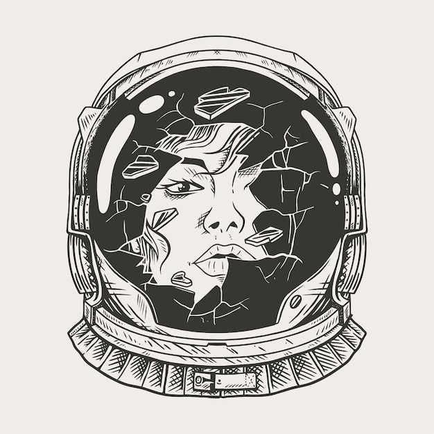 astronaut female with a broken glass