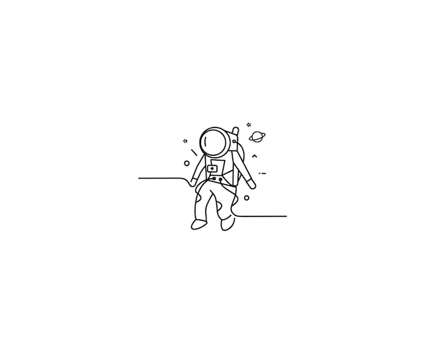 Astronaut Flat Line Art Design Illustration.