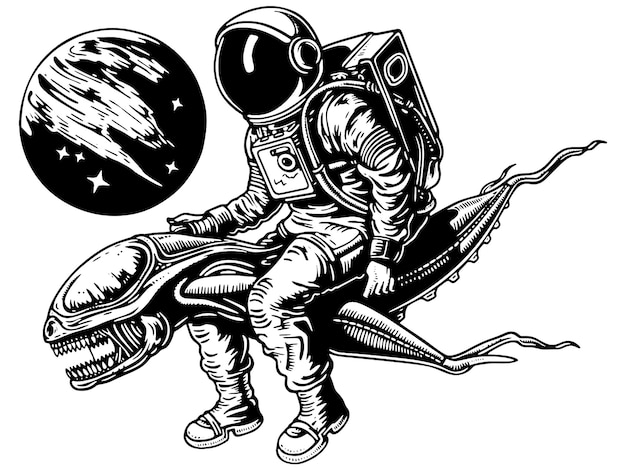 Astronaut flies to aliens coloring book style vector generative ai