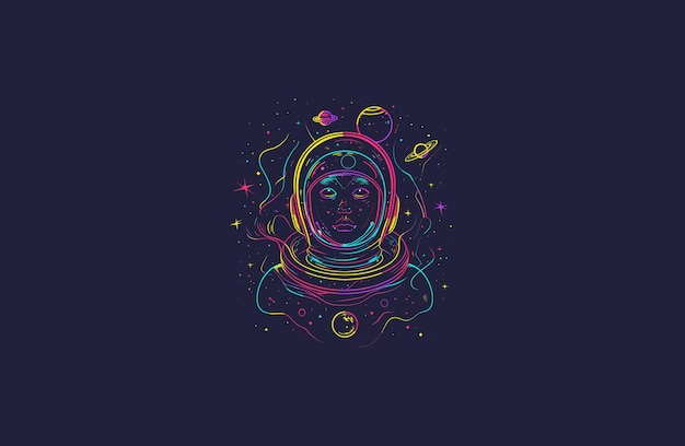 astronaut floating in space with colorful pain vector illustration