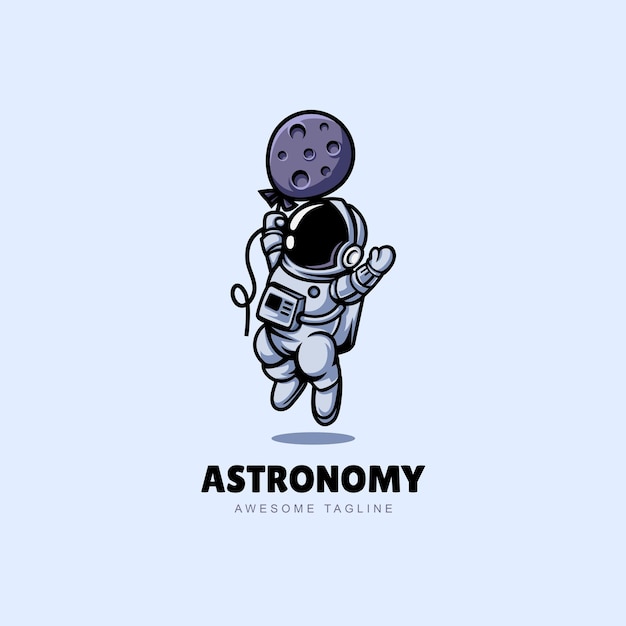 Vector astronaut floating with moon balloon cartoon vector logo icon design illustration for astronomy science technology logo template