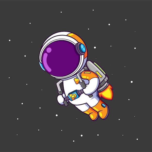 The astronaut flying in the sky galaxy with the jet pack and suitable costume