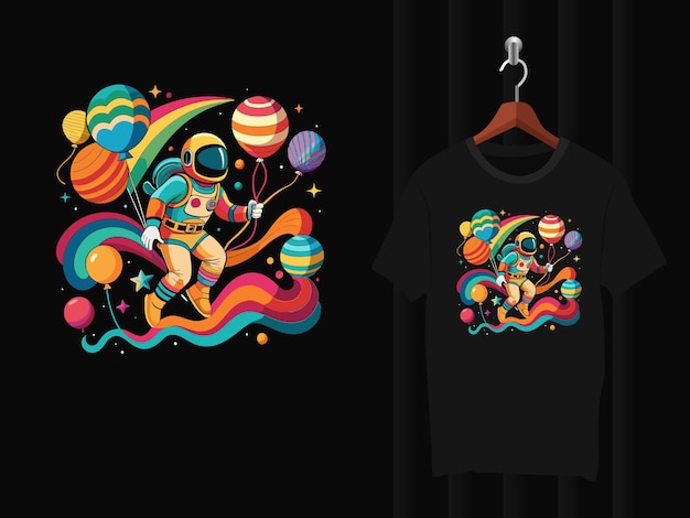 Astronaut flying with balloons t shirt design artwork