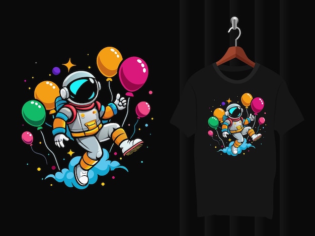 Astronaut flying with balloons t shirt design artwork