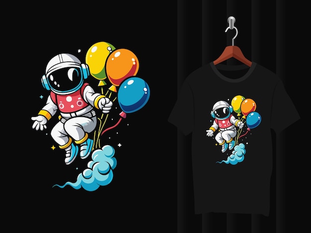 Astronaut flying with balloons t shirt design artwork