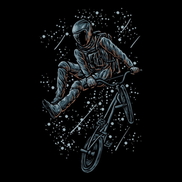 Astronaut freestyle bmx bike at the galaxy illustration vector for brand or merchandise