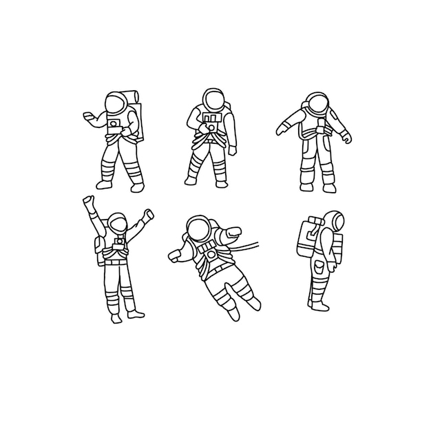 astronaut handrawn doodle illustration vector set