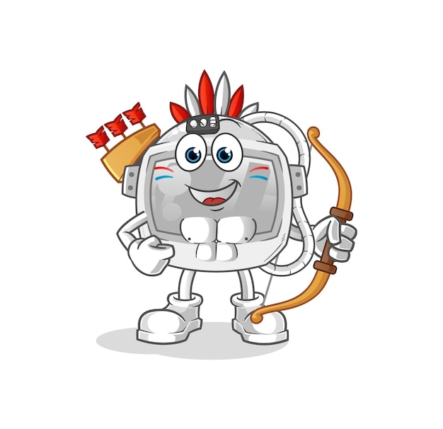 Astronaut helmet native american tribe. cartoon mascot vector