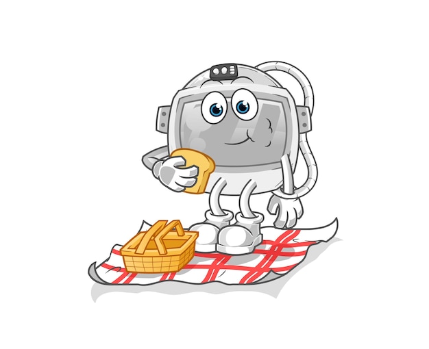 Astronaut helmet on a picnic cartoon. cartoon mascot vector