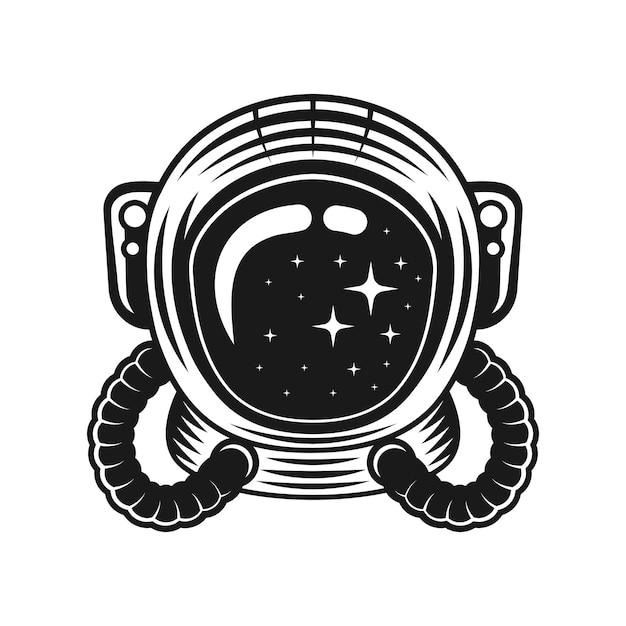 Astronaut helmet vector isolated illustration in black and white style