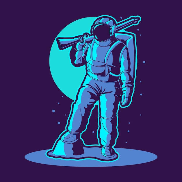 Astronaut hold sniper on space illustration