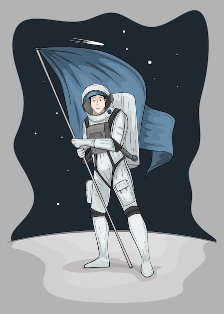 Astronaut Holding Flag Cartoon Vector Icon Illustration Science Technology Icon Concept Isolated