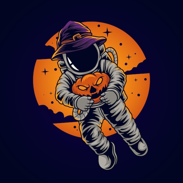 Astronaut holding a pumpkin halloween