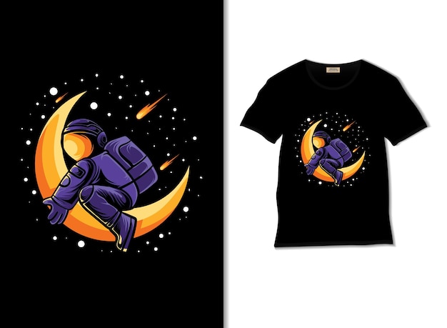 astronaut hugs the moon illustration with t shirt design