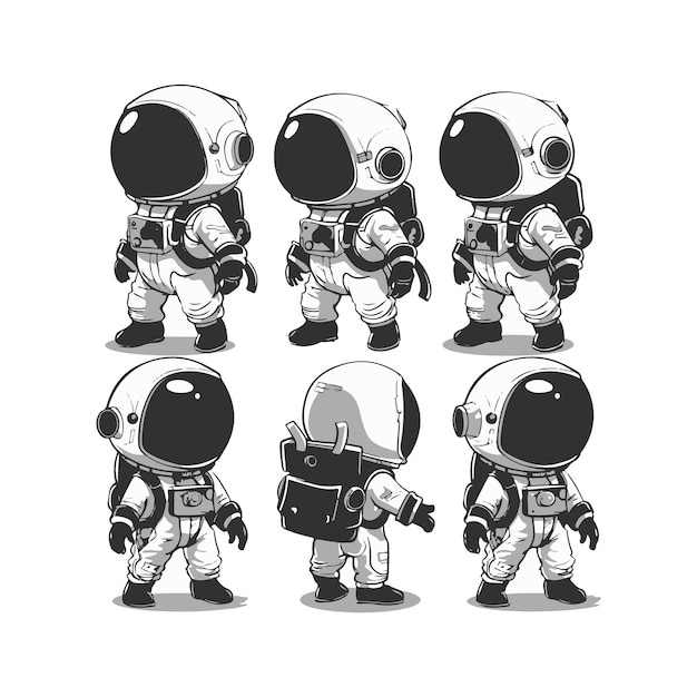 Astronaut illustration minimal illustration different poses